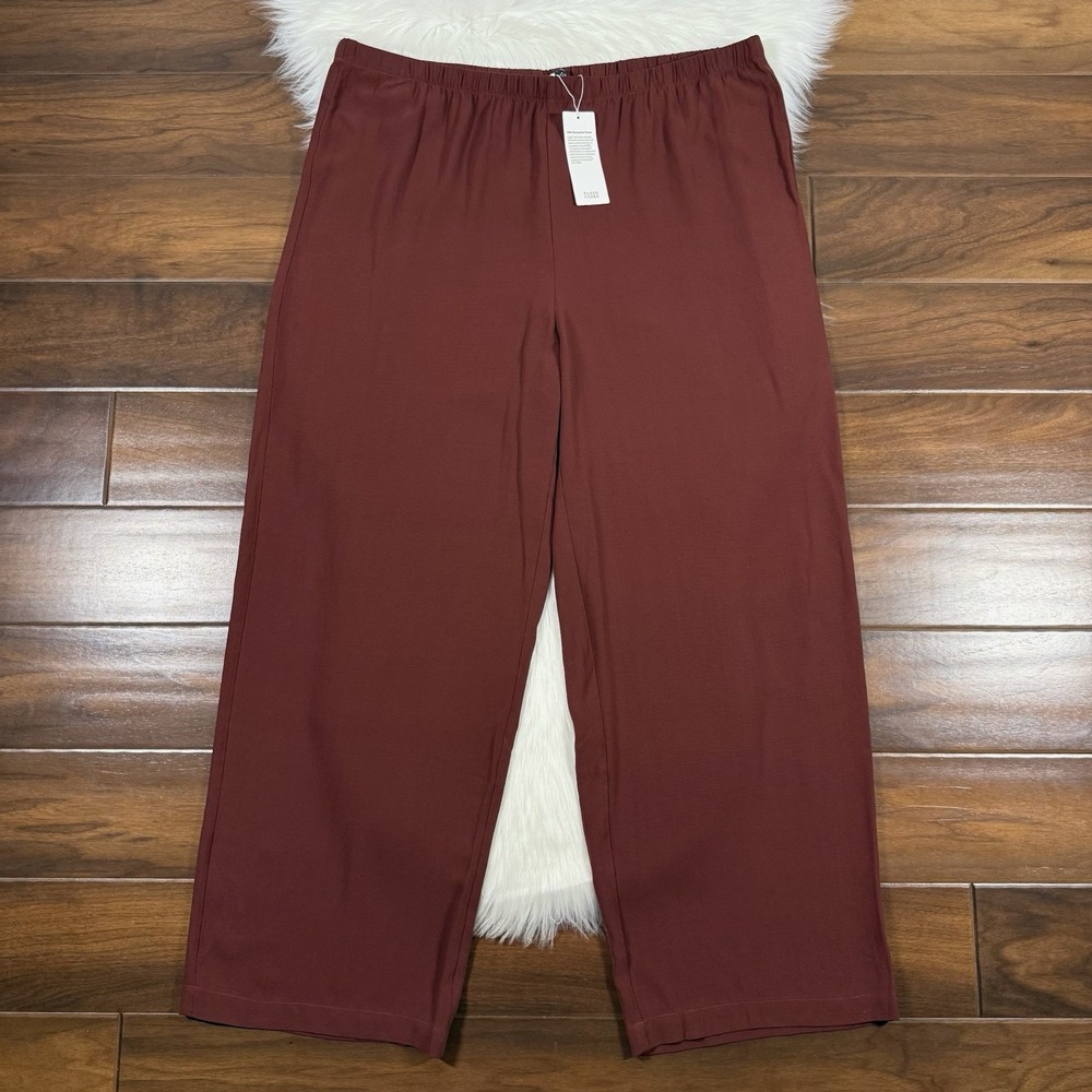 Eileen Fisher Women's Size XL Redwood Silk Georgette Crepe Straight Ankle Pants